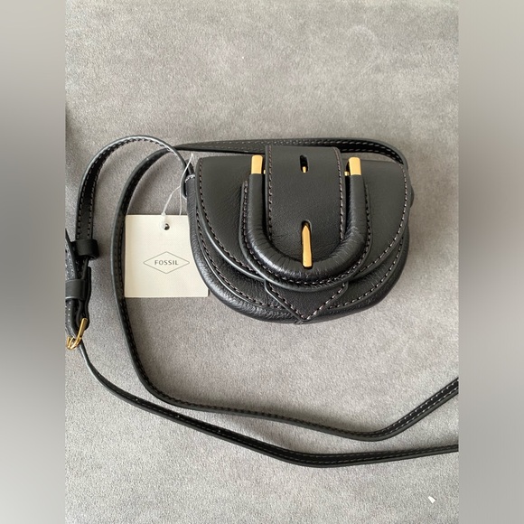 Fossil Black Leather Harwell Mini Flap Crossbody Purse NWT - Picture 3 of 10